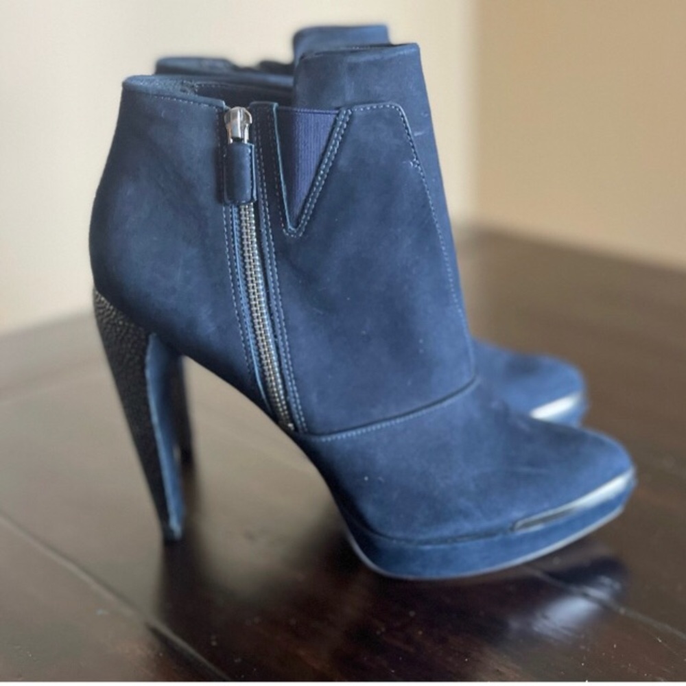Herve Leger Blue Suede Vero Cuoio Ankle Boots